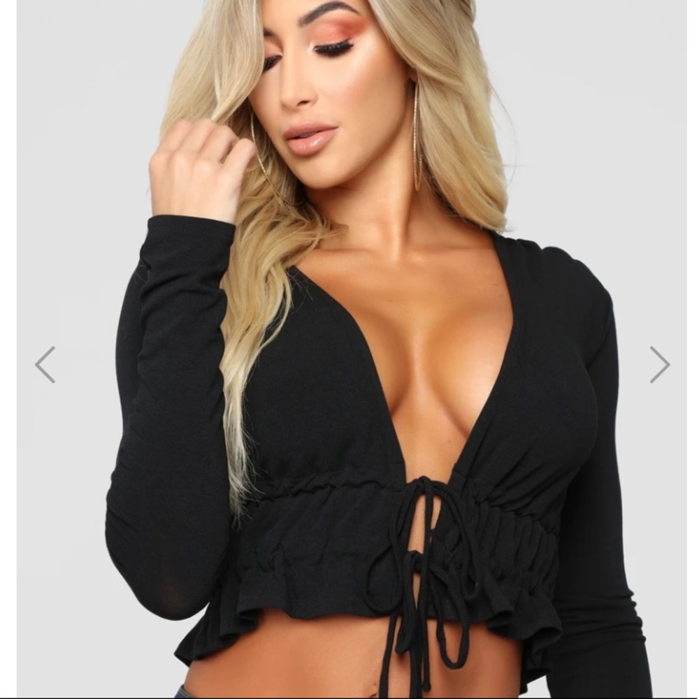 Poker Face Front Tie Top - Black